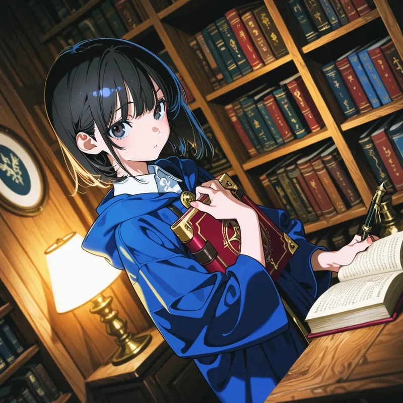 調べ物をしている魔法学院の女生徒