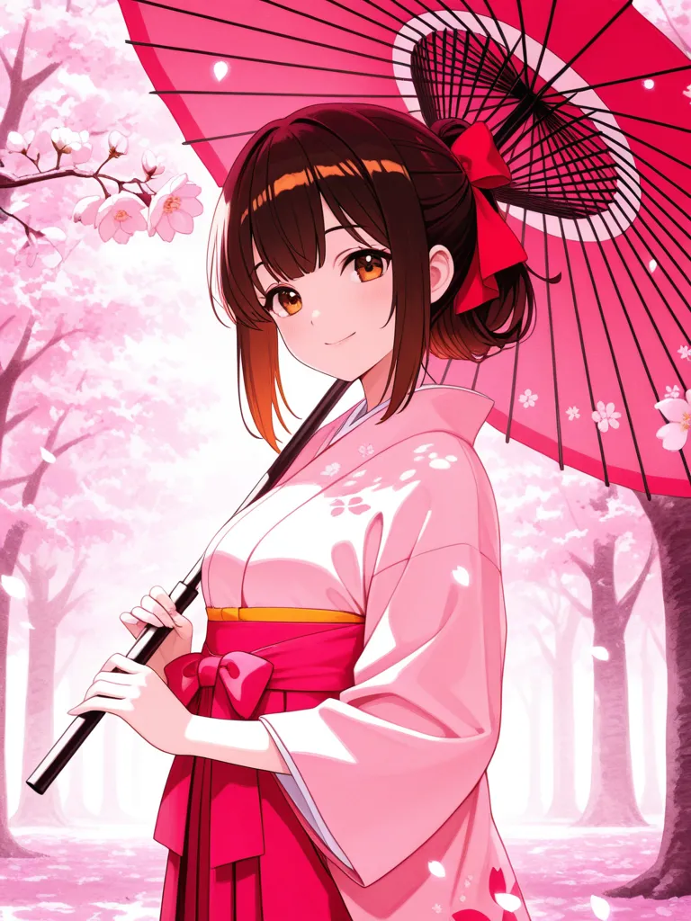 桜と和傘と大正乙女