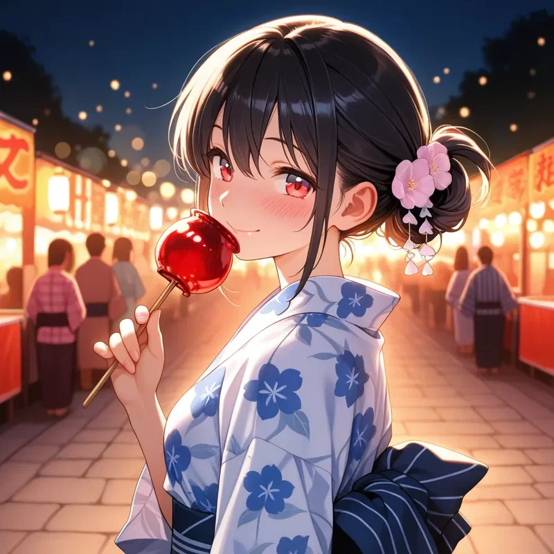 浴衣女子とりんご飴