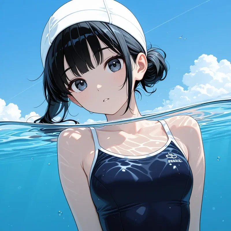 水の境界線にたたずむ水泳部の女の子