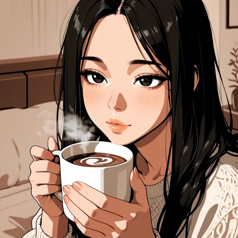 人気絵師のタグで作ったコーヒーを飲むお姉さん14