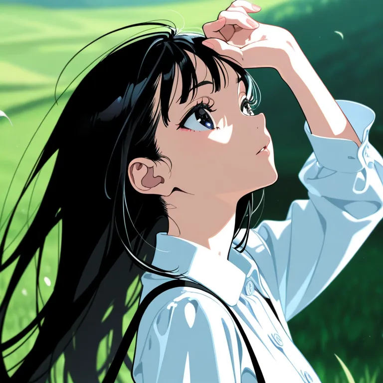 太陽と風を浴びながら山道を歩く女の子