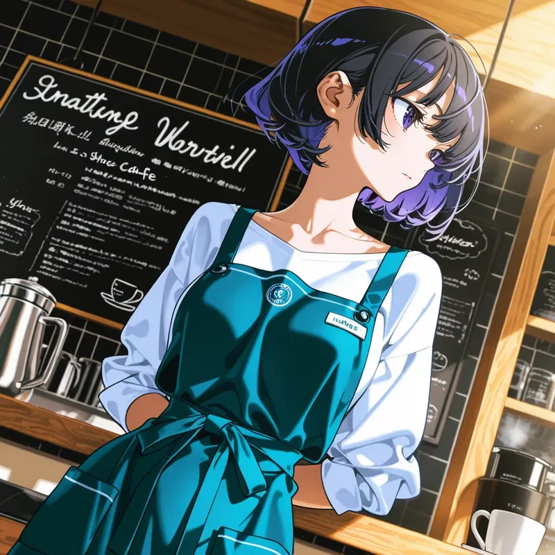 モダンなカフェで働くお洒落なバリスタの女の子モダンな4