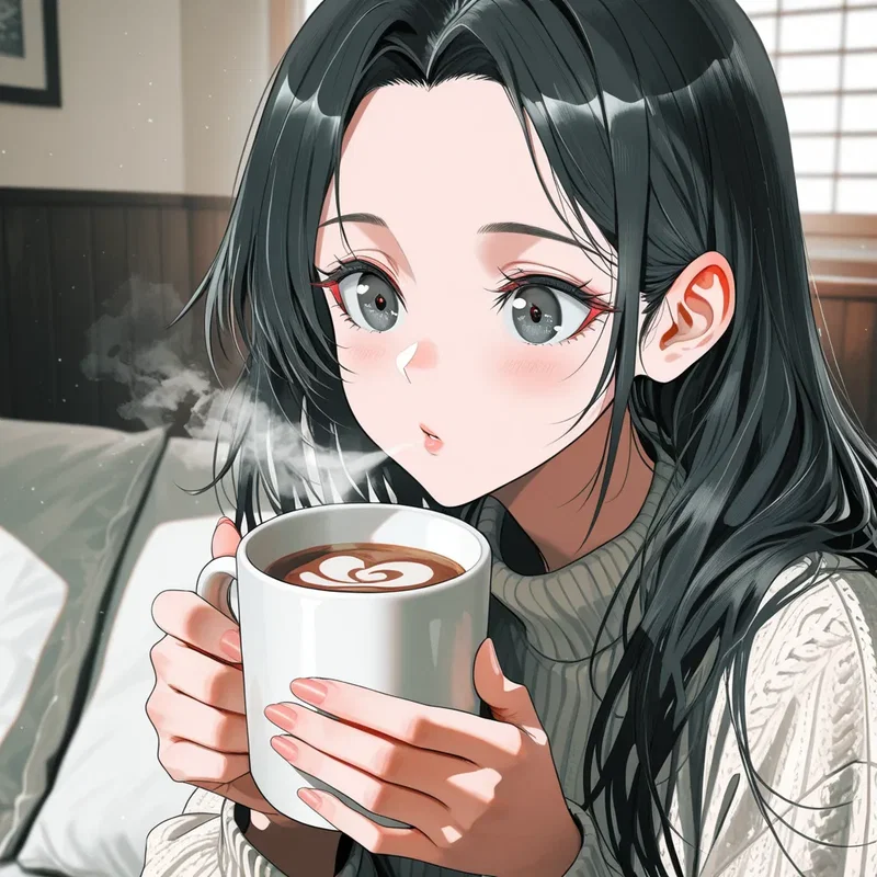 人気絵師のタグで作ったコーヒーを飲むお姉さん7