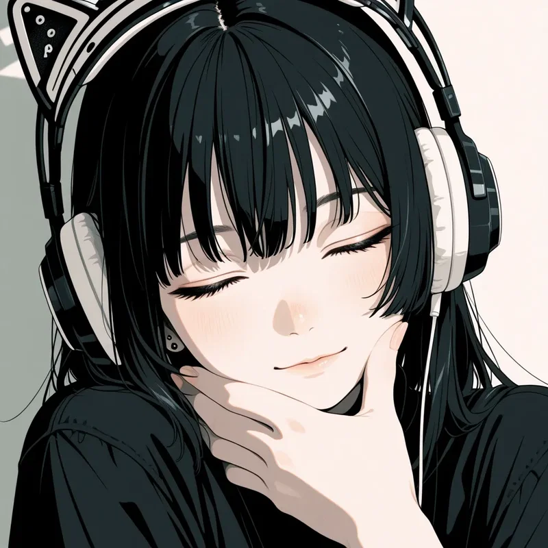 猫耳ヘッドホンで音楽を聴いてる女の子２