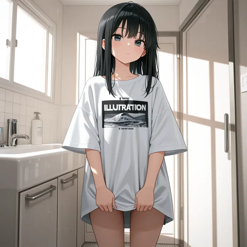 「汗かいたからお風呂入るね」と洗面所に立つ女の子