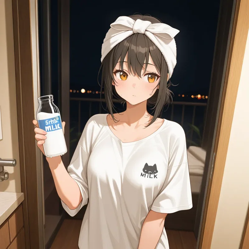 自宅でも牛乳を飲む女の子