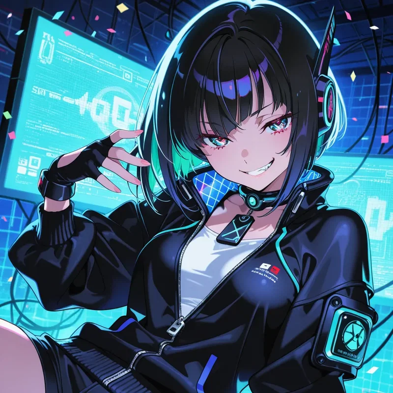 ゲーム大会に完全勝利し、ニヤリと自信満々にドヤ顔を決めるゲーマー少女