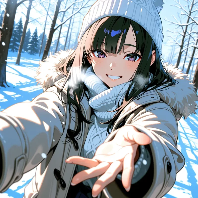 雪道で滑りそうになった僕に手を差し伸べてくれる女の子